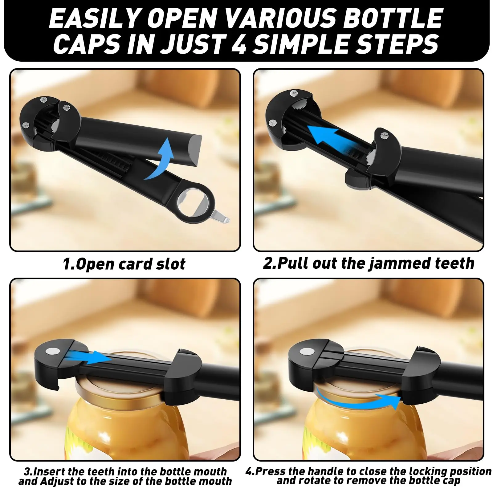 Multifunctional Bottle Opener Stainless Steel Lid Opener Adjustable WineBeer Can Opener for Weak Hands Seniors Kitchen Tools - Image 3