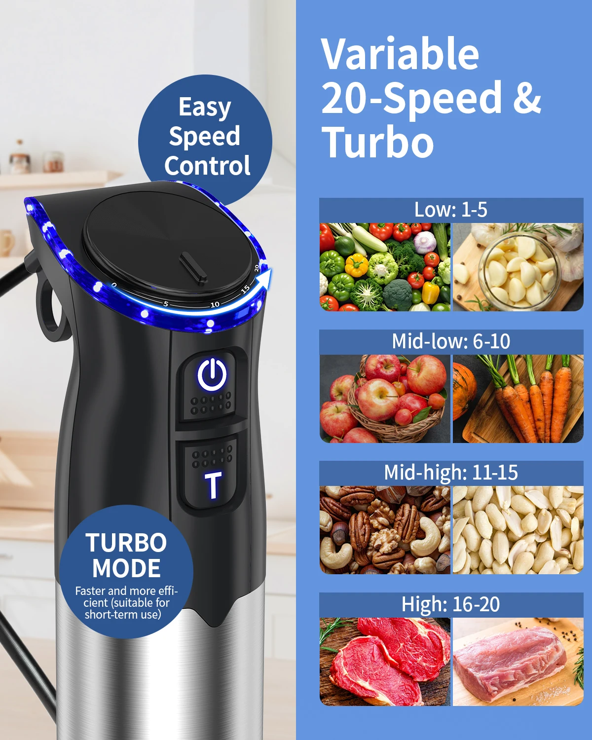 1000W Electric Immersion Handheld Blender, 5 in 1 Kitchen Hand Blender for soups, smoothies, purees and baby food. - Image 4