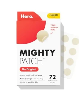Mighty Patch Original patch from Hero Cosmetics The # Hydrocolloid Acne Pimple Patch for Shrinking Zits and Whiteheads in use;