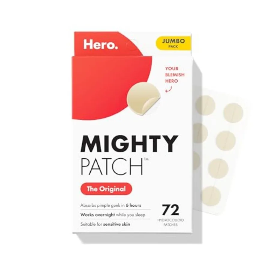Mighty Patch Original patch from Hero Cosmetics The # Hydrocolloid Acne Pimple Patch for Shrinking Zits and Whiteheads in use;