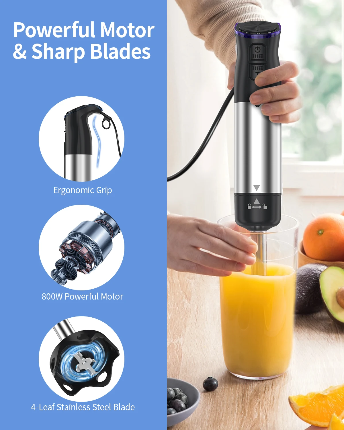 1000W Electric Immersion Handheld Blender, 5 in 1 Kitchen Hand Blender for soups, smoothies, purees and baby food. - Image 5