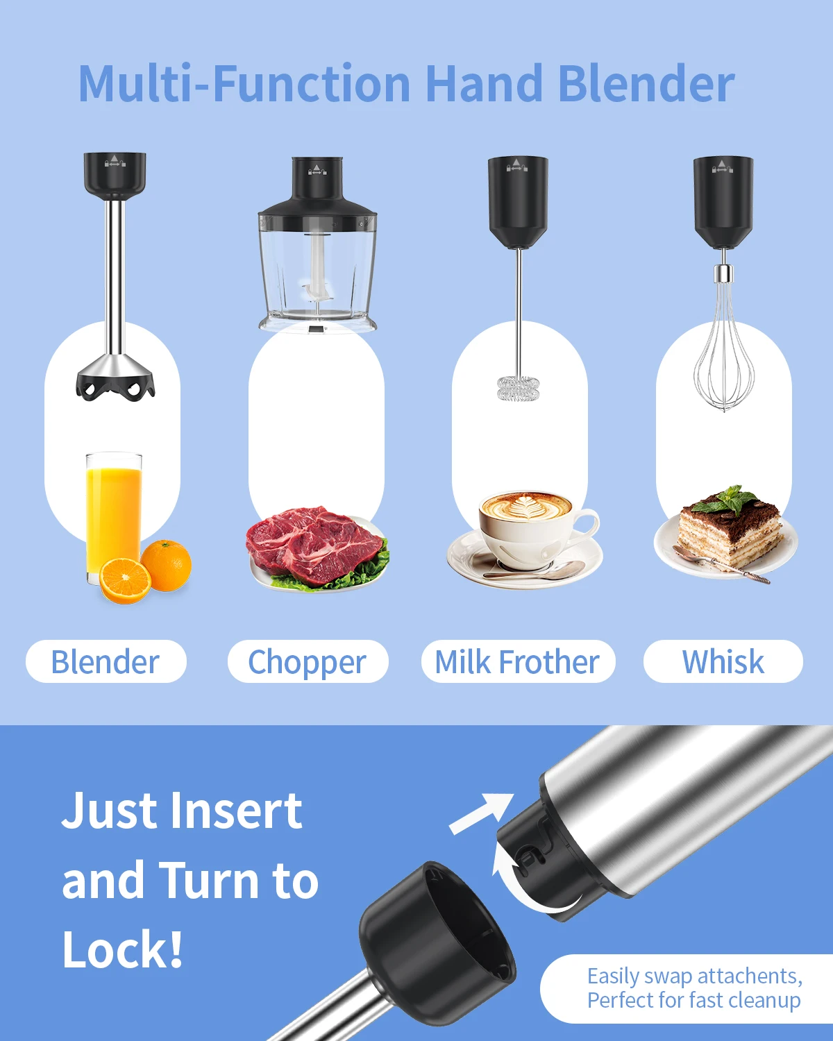 1000W Electric Immersion Handheld Blender, 5 in 1 Kitchen Hand Blender for soups, smoothies, purees and baby food. - Image 6
