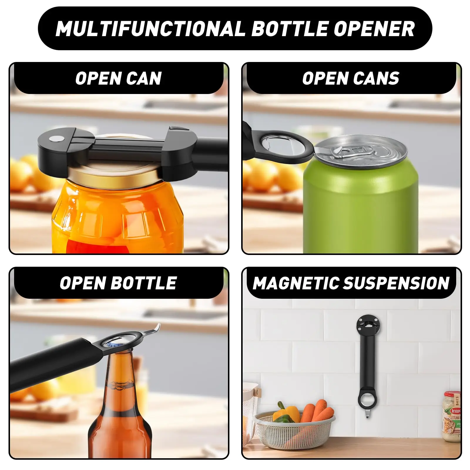 Multifunctional Bottle Opener Stainless Steel Lid Opener Adjustable WineBeer Can Opener for Weak Hands Seniors Kitchen Tools - Image 4